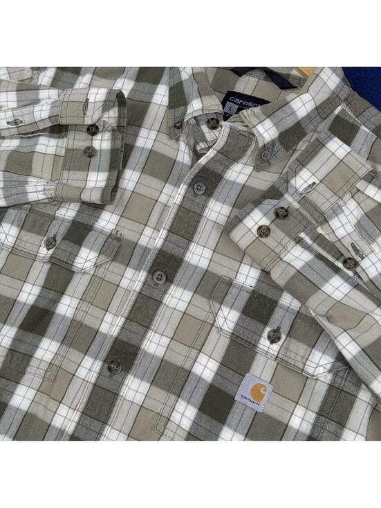 Carhartt Other - Carhartt Loose Fit Mens Large Plaid Button Front Work Shirt Green Beige Unility